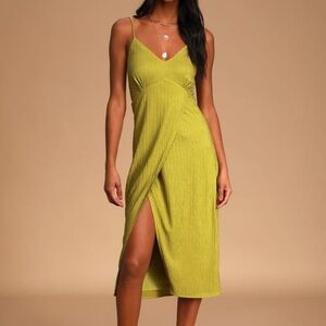 Lulus Chartreuse Tie-back Faux Wrap Dress